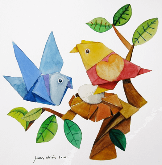 Pappersfåglar, akvarell 2010