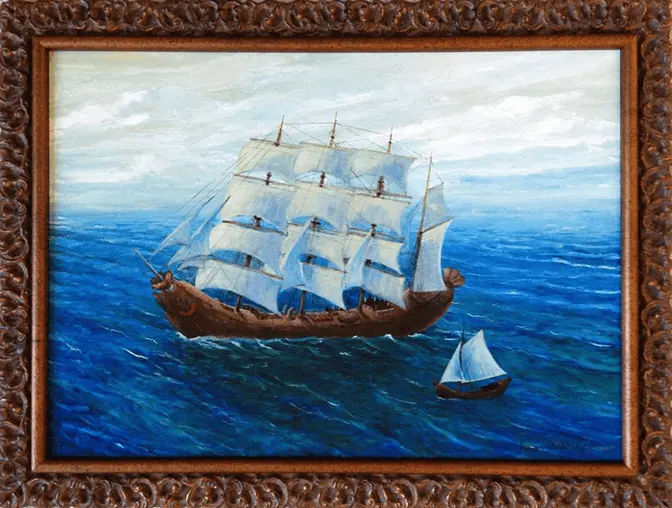Sailing sausage, olja på duk 2015
